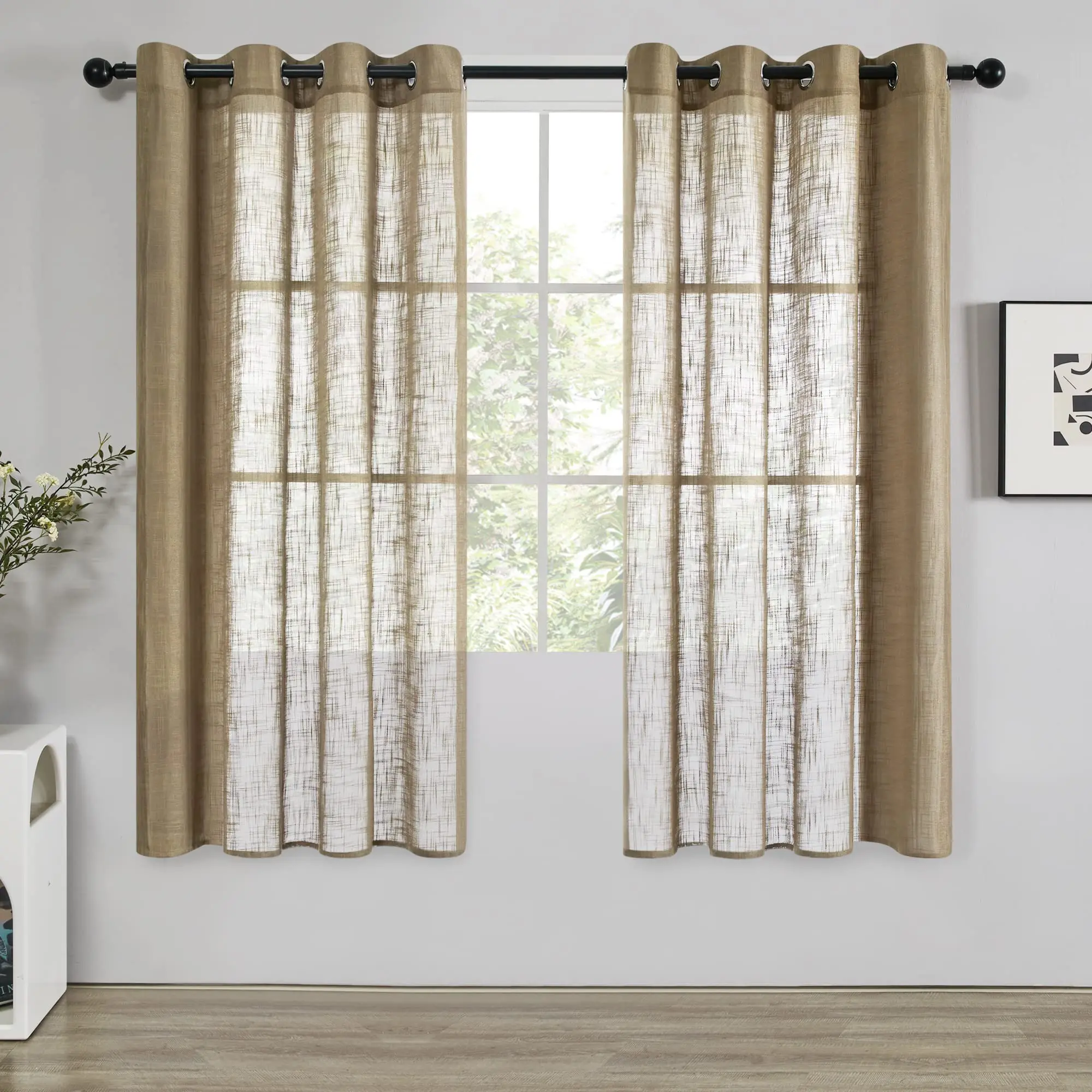 Deconovo Semi Sheer Curtains, 2 Panels Solid Voile Grommet Curtains for Bedroom Living Room