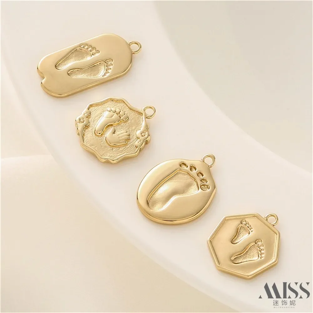 

14K Gold Color Single Double Foot Print Palm Print Pendant DIY Accessories Handmade Bracelet Necklace Decorative Charm Pendant