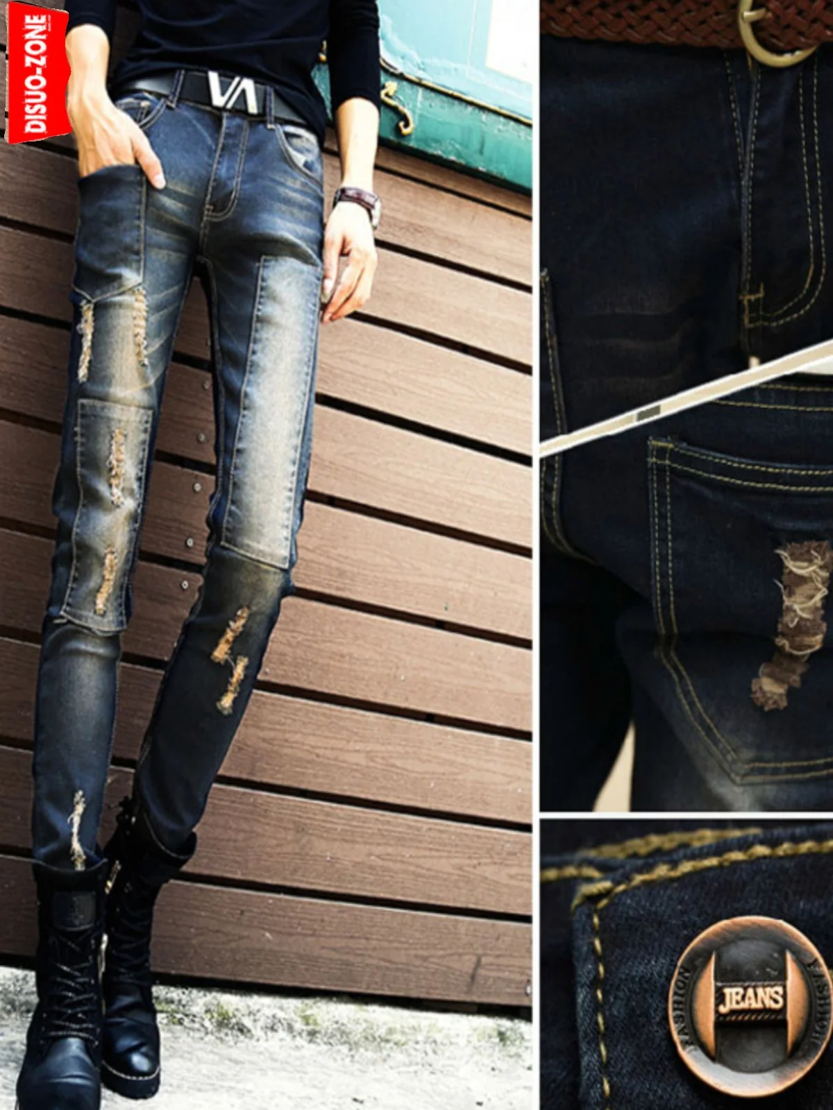 

Slim Fit Men's Jeans Autumn Winter New Sle Korean Version Casual Personali Cool Hole Leisure Thin Small Foot Long Pants