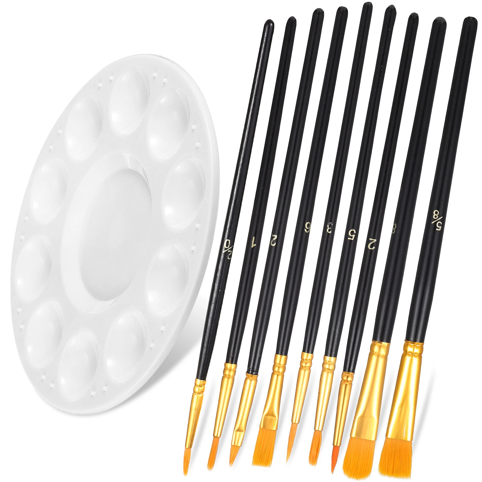 

10Pcs Nylon Paint Brush Set Oil Painting Brushes with Palette Pigment Mixing Tray for Acrylic Watercolor Painting Tools for Kids