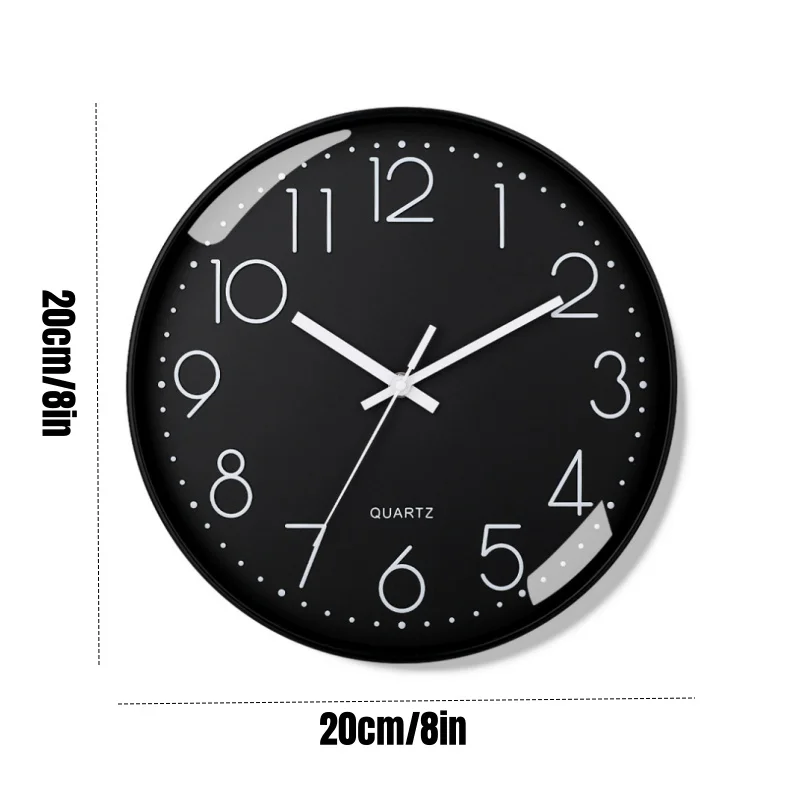 20cm/8 Inch Modern Simple and Minimalist Wall Hung Clock Silent Non-ticking Wall Clock for Study Bedroom Living Room Bathroom