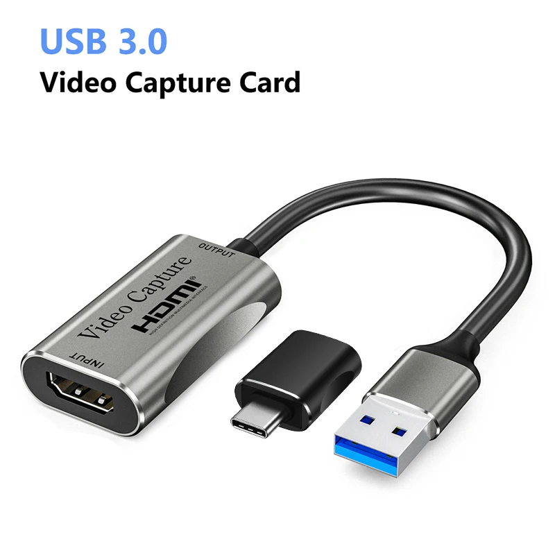 Cartão de captura de vídeo USB 3.0 tipo C, 1080P, 60Fps, 4K, compatível com HDMI, Video Grabber Box para Macbook, PS4, 5, XBox, jogo, gravador de câmera