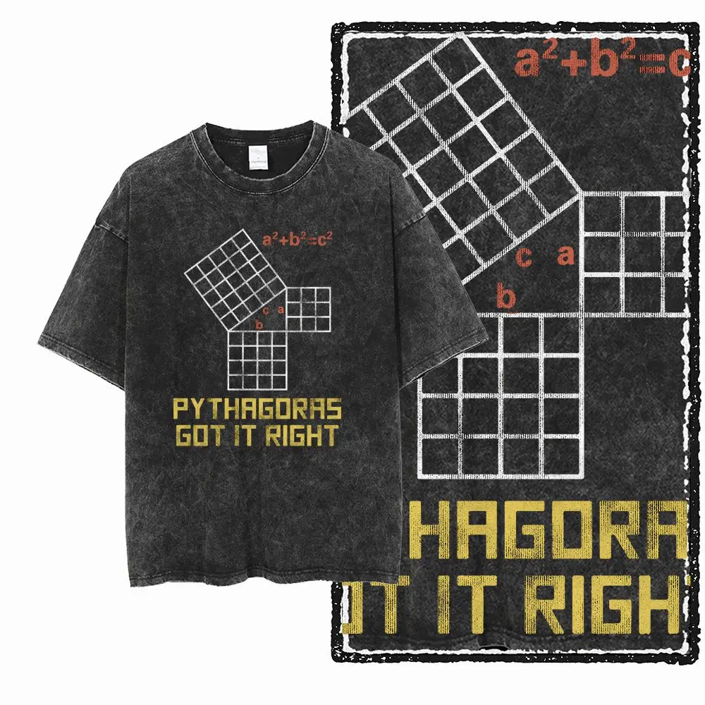 Math Graphic Washed Distress T-Shirt Men High Street Graphic Tee Vintage men's Tshirt Retro Streetwear Big Size Tee Shirt