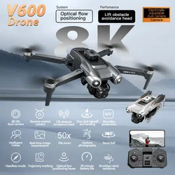 정품 V600 드론 전문 HD 듀얼 카메라 광학 흐름 위치, 긴 배터리 수명, 와이파이 FPV GPS 드론, RC 쿼드콥터 장난감