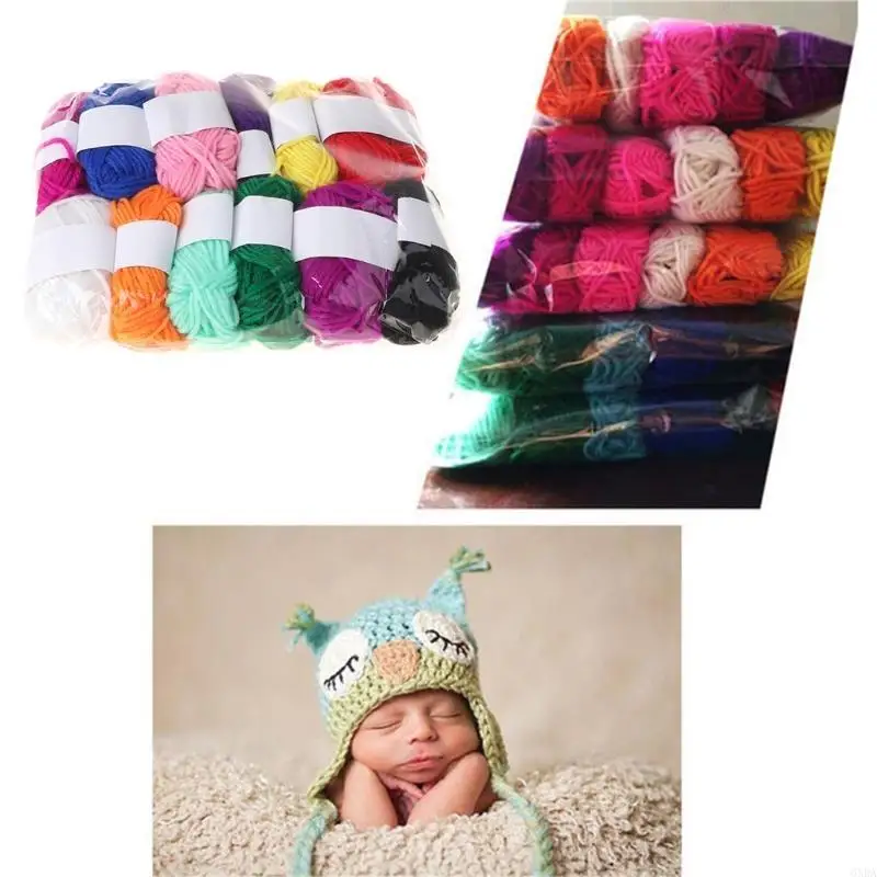 12 Assorted Colors Children DIY Knitting Wool Yarn Crochet Acrylic Fiber Line 6XDA