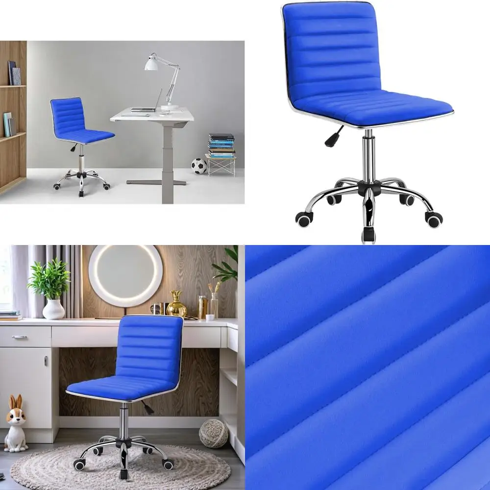 

Ergonomic Mid-Back Task Chair, Low-Back Leather Swivel Office Seat, Vintage Computer Desk Chair without Arms (Blue)