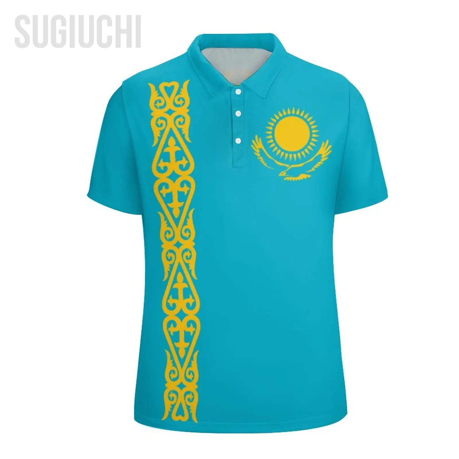 Unisex Polo Shirt Kazakhstan Flag 3D Print Man Polo Fashion Clothing Tracksuits Short Sleeves