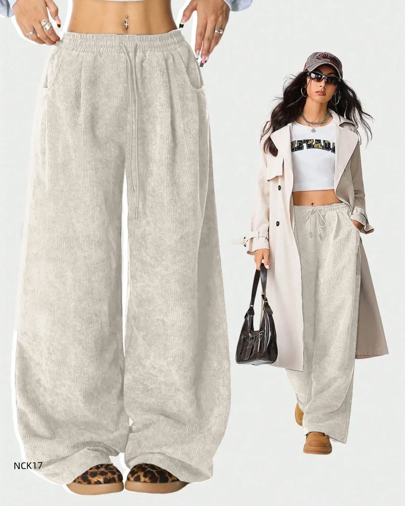 

Женские вельветовые спортивные брюки с высокой талией, повседневные, свободные, с широкими штанинами, классические, в стиле багги, для уличной моды, спорта, танцев, Y2K, на шнурке