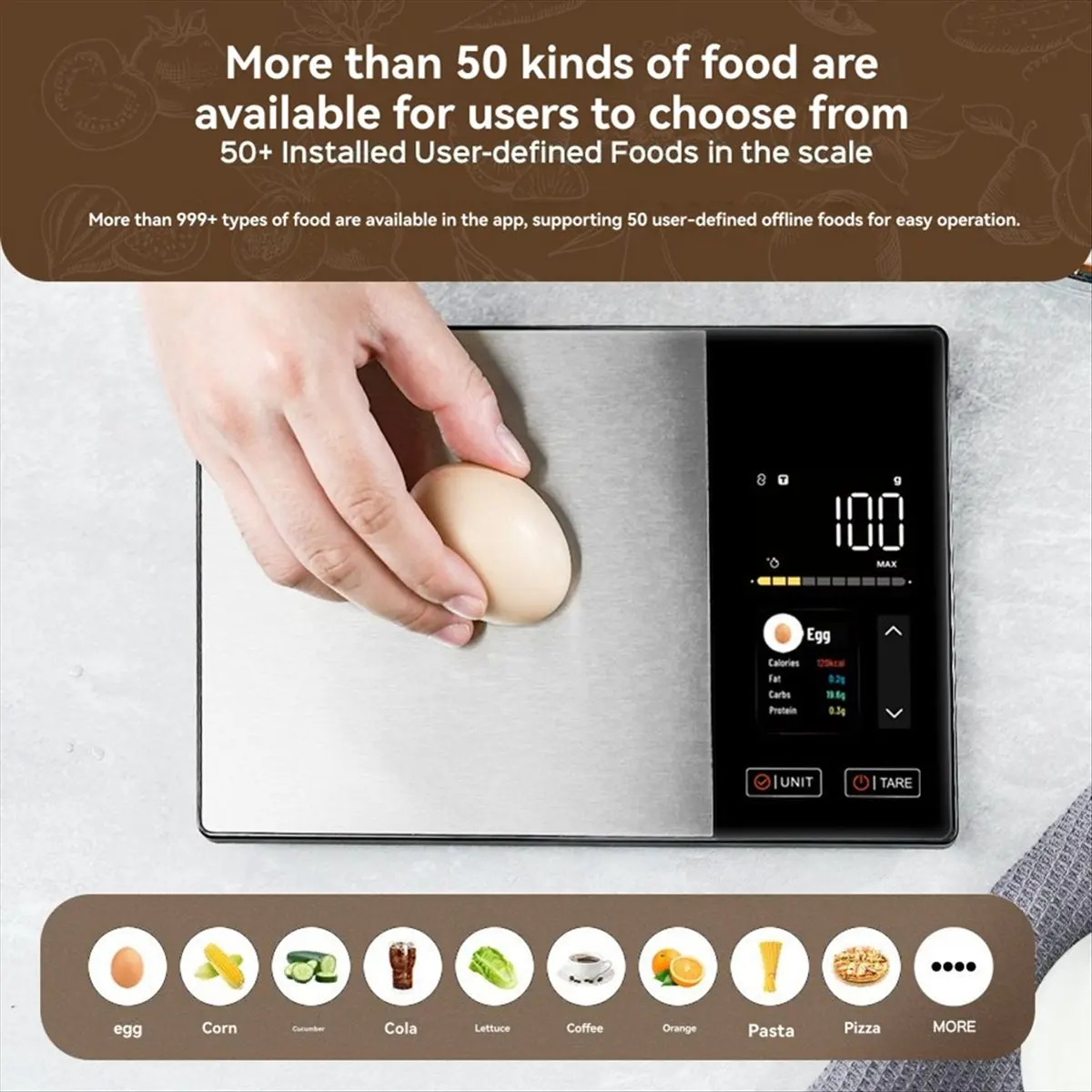 ABSF Kitchen Scale Stainless Steel Food Calorie Protein Fat Carbs Nutritional Calculator 11LB/5kg Weight for Healthy