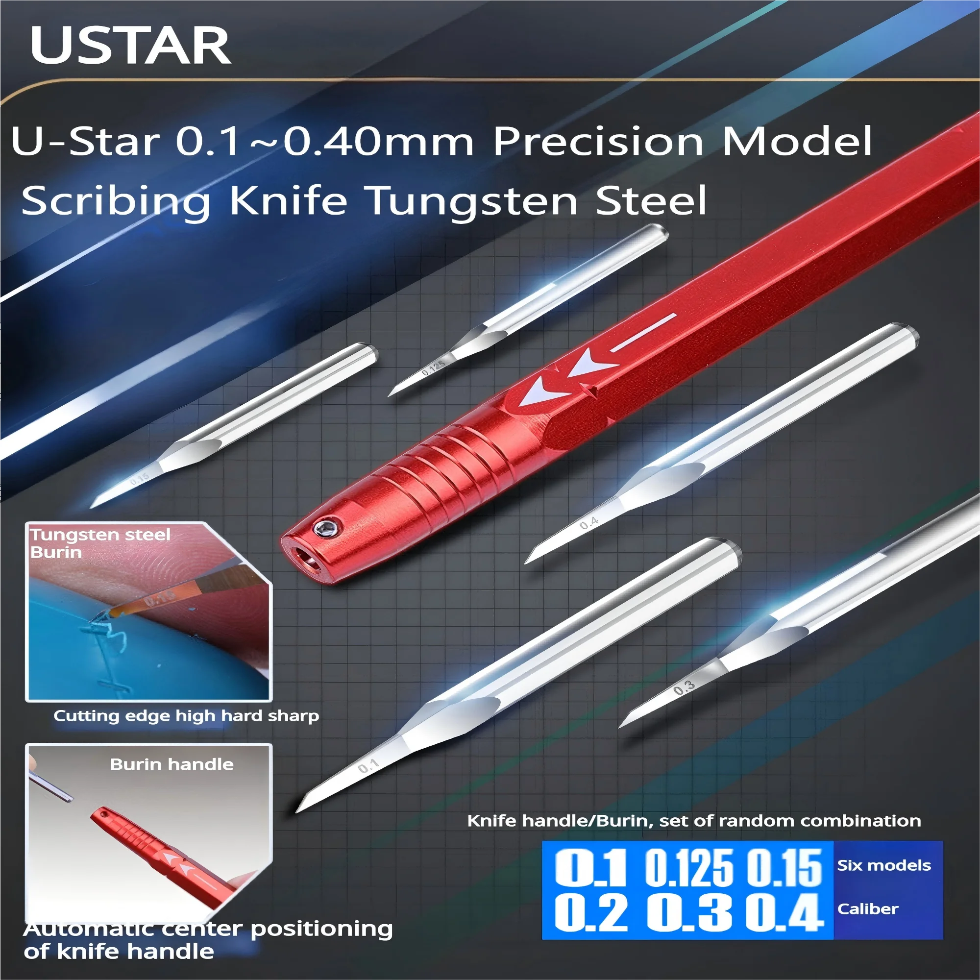 Ustar UA-90950-57 Precision Hobby Chisel 0.1-0.4mm Engraving Tool for Gundam Scale Model Detailing Scribing Gunpla Tool