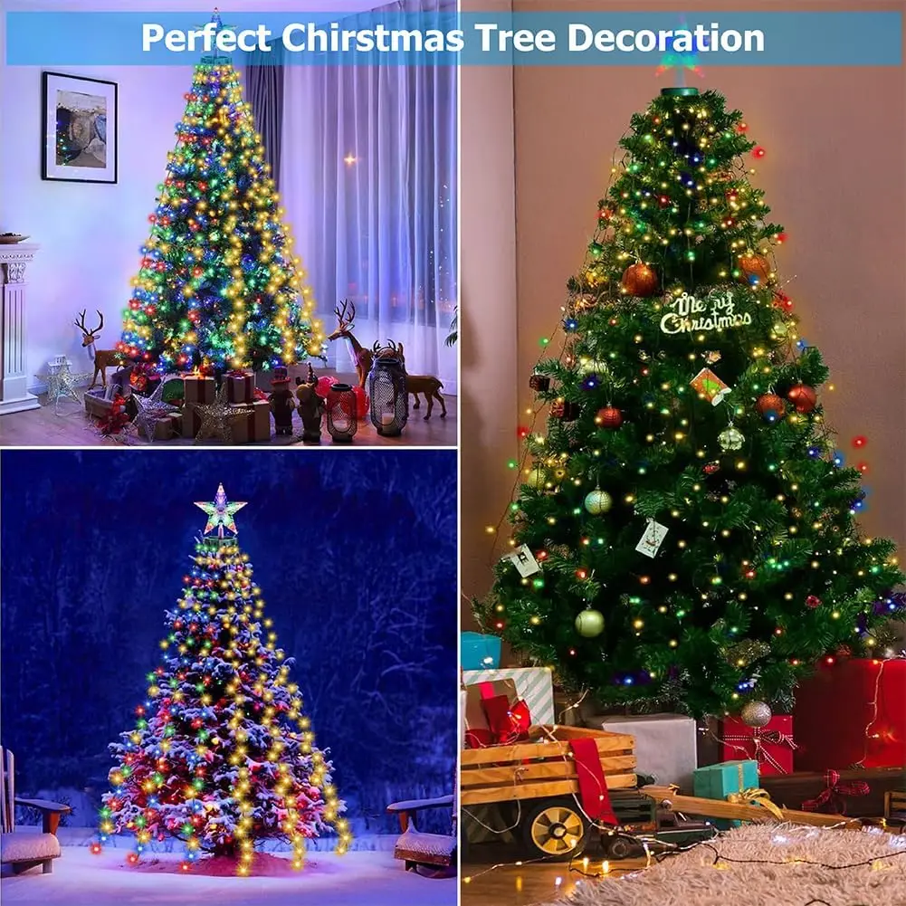 LED Christmas Waterfall String Light Christmas Tree Indoor Outdoor Garland Decoration Solar / USB Lamp for Garden Party Wedding