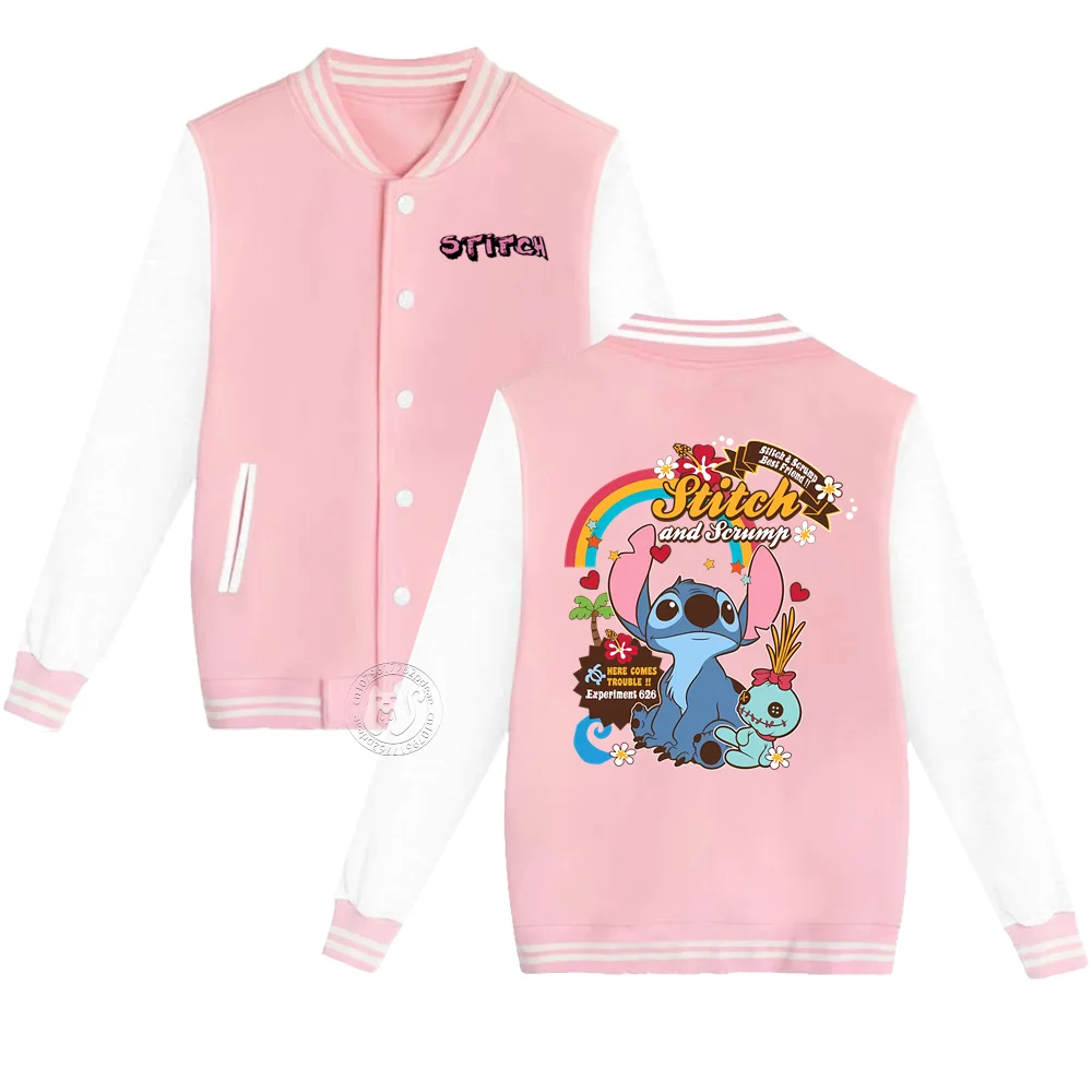 

Kids Disney Stitch print for students ages 2-14 Fall/Winter thickened cardigan coats for boys and girls baseball uniform tops