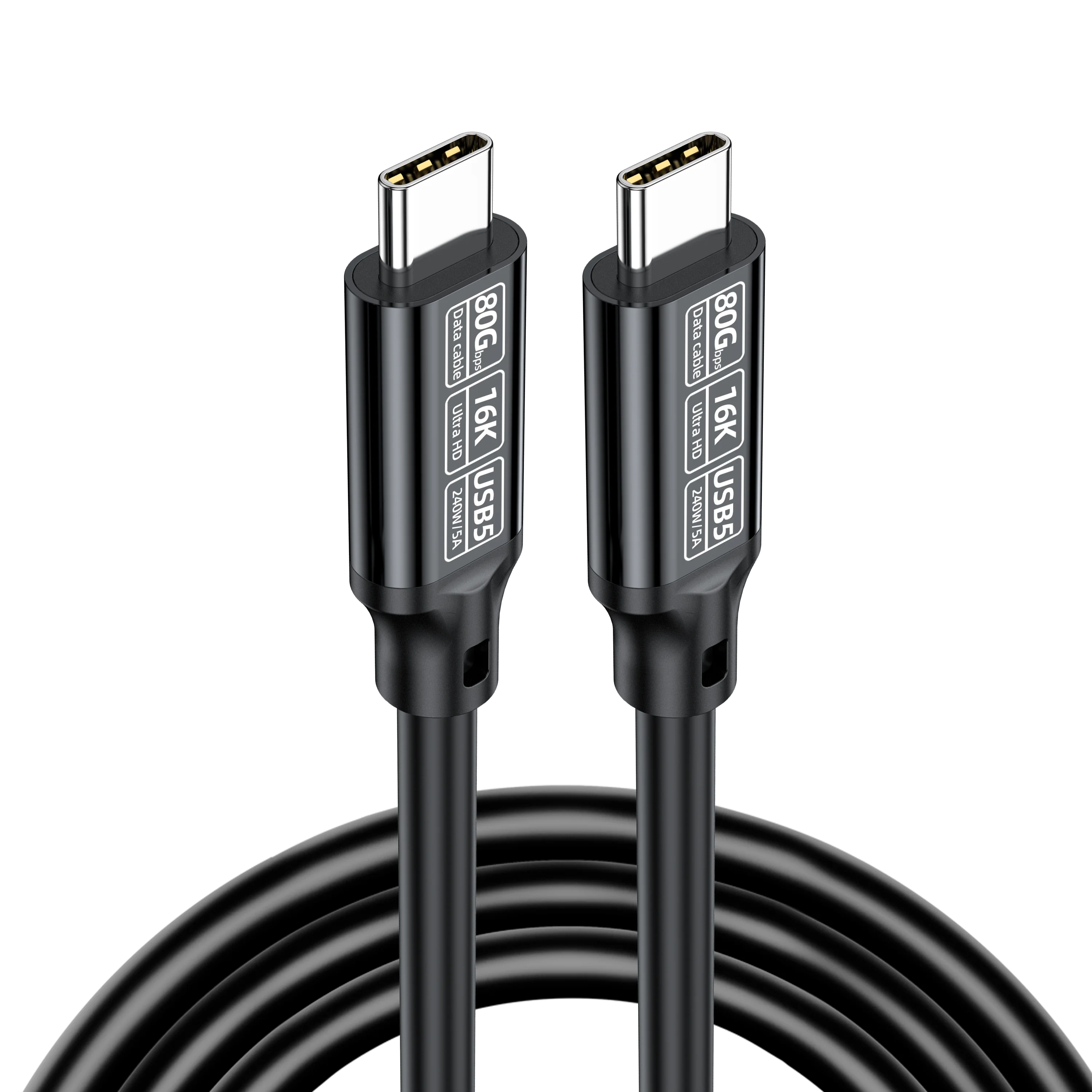 كابل شحن سريع 240 وات USB-C إلى USB-C 5A كابل بيانات 80 جيجابت في الثانية متوافق مع كابل عرض Thunderbolt 5/4/3 16K60 هرتز Type-C