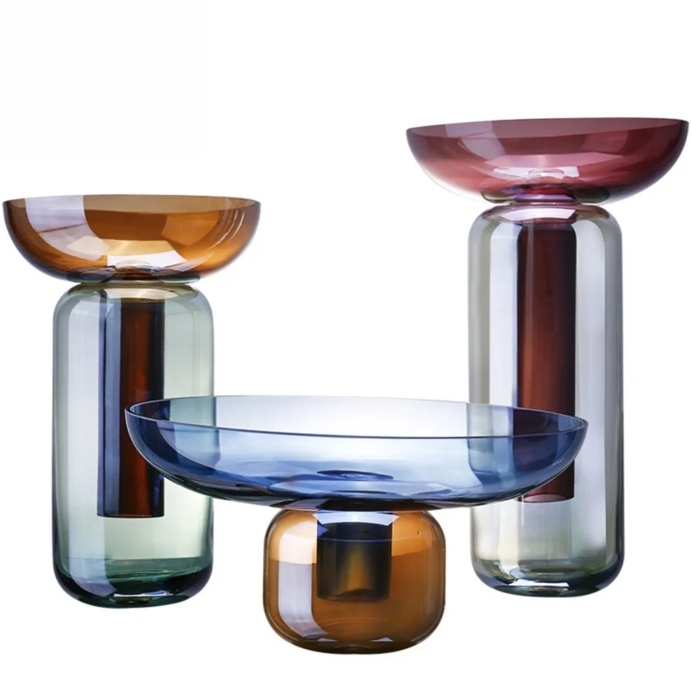 X-21  Creative Glass Vase Bright Color Detachable Flower Arranger Home Soft Decorative Ornament
