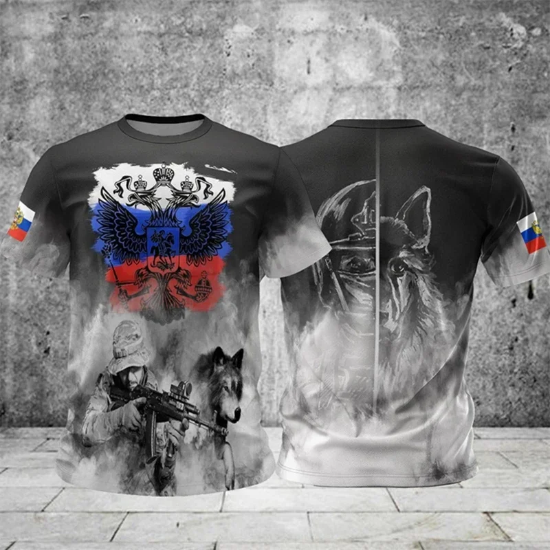 

Russian Flag Logo T-shirt, Men's Short-sleeved Round-neck T-shirt, Wide 3D-printed Animal Bear Street Fashion T-shirt