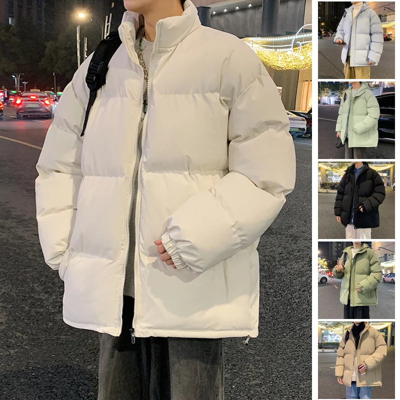 Męski płaszcz zimowy z kapturem z bawełny Thiened, ciepły, jednolity kolor, dla par, jesień-zima, nowość, casualowy styl streetwear