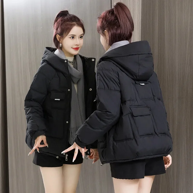 2023 New Winter Jacket Women\'s Thicken Overcoat Parka Hooded Down Cotton Padded Coat Bread Clothes Korean Loose Casual Parkas