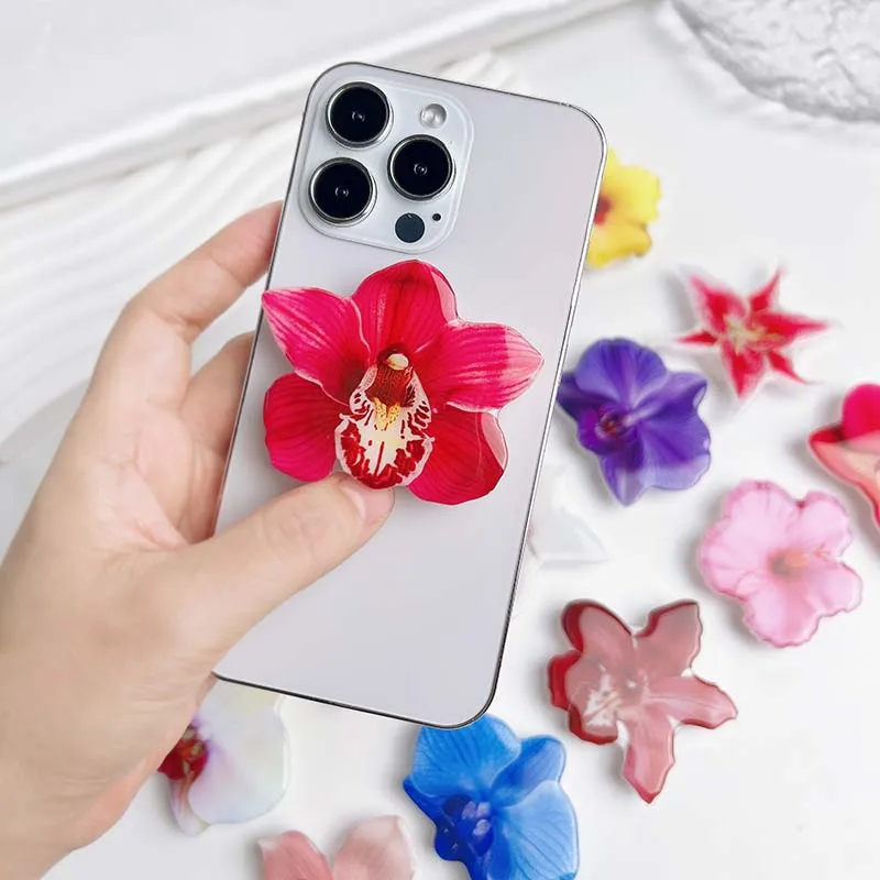Cute Phalaenopsis Phone Holder Socket Grip Network Hot Talent Recommendation Foldable Cymbidium Phone Bracket For IPhone 16 view 2