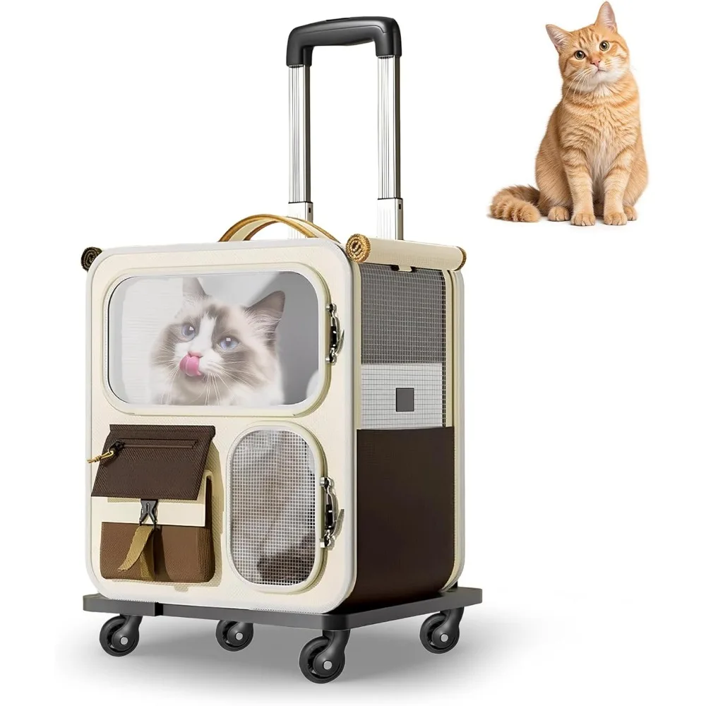 Sac de transport pliable pour chat en maille respirante et durable avec roulettes, grand chariot d'extérieur approuvé par les compagnies aériennes pour chats et petits chiens