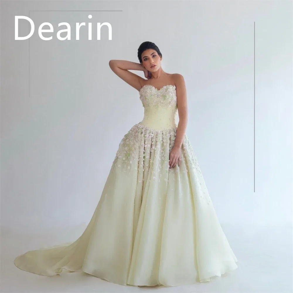 

Customized Evening Gown Dearin Strapless A-line Floor Length Skirts Applique Bespoke Occasion Dresses Formal Saudi Arabia Prom D