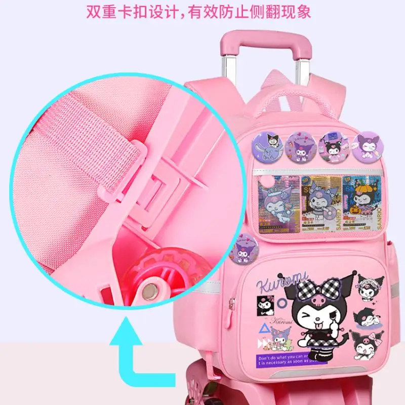 

Kuromi Anime Pull Rod Schoolbag Sanrio Cute Backpack with Wheels Reduce Pressure High Capacity Student Trolley Bag School Gift