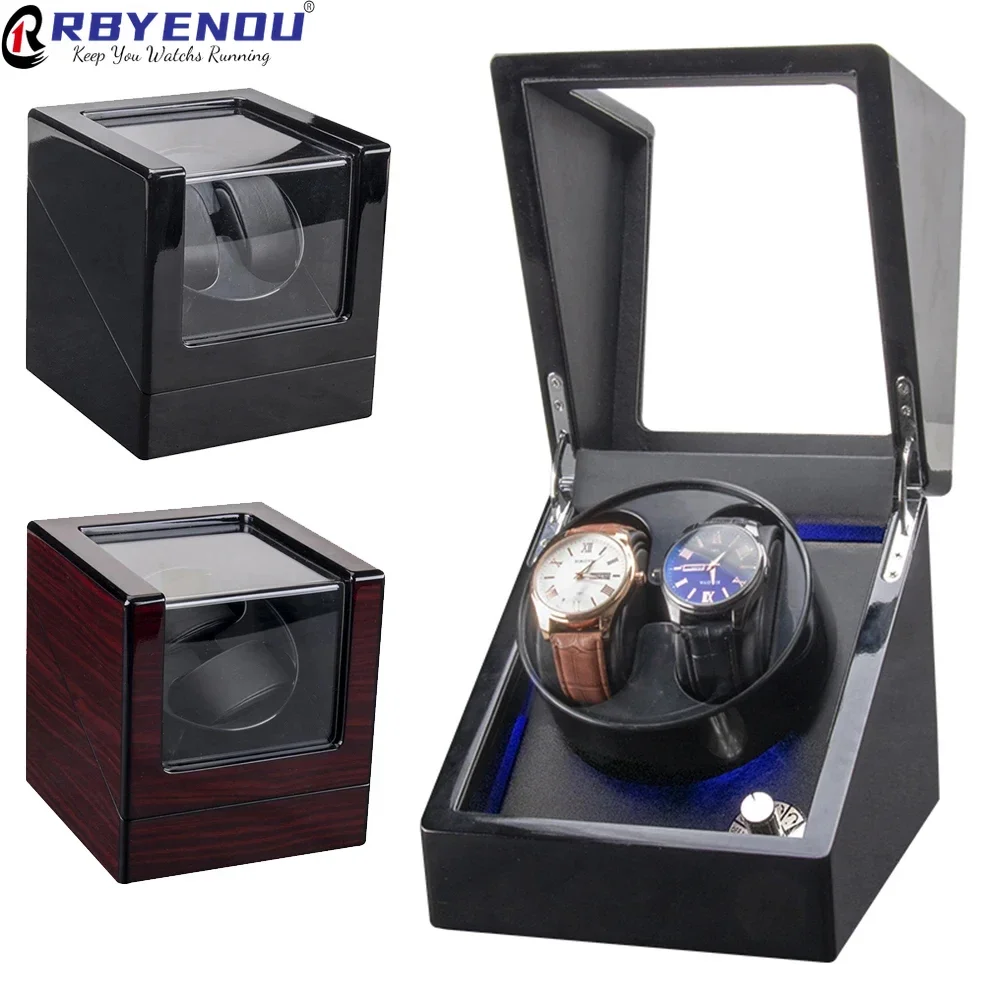 Wood Baking Paint Watch Winder Holder Display Mechanical Watches Case Box Double Watches Storing Unlock Boxes Customizable Logo