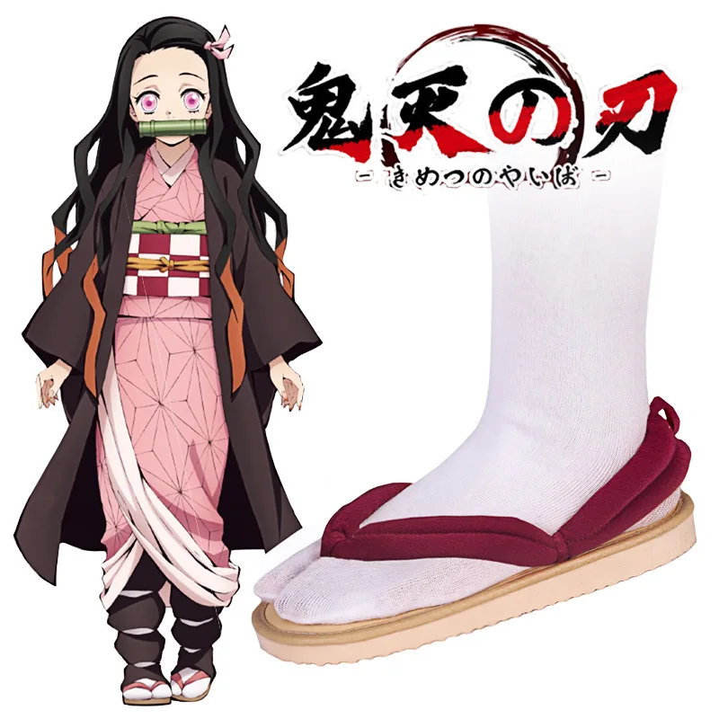 Anime Demon Shoes with Socks for Adults Kids Kimetsu No Yaiba Cosplay Shoes Nezuk Tanjirou Clogs Shoes Accessories Flip Flops