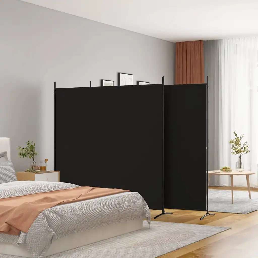 Paravent de séparation de pièce noir à 3/4 panneaux 525x180 cm en tissu, cloison pliante pour la confidentialité, décoration intérieure pour salle de thé, bureau