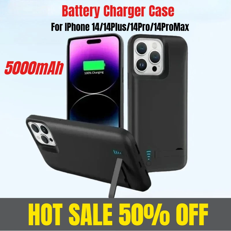 حافظة شاحن بطارية 5000 مللي أمبير في الساعة لهاتف آيفون 14/14Plus/14Pro/14ProMax