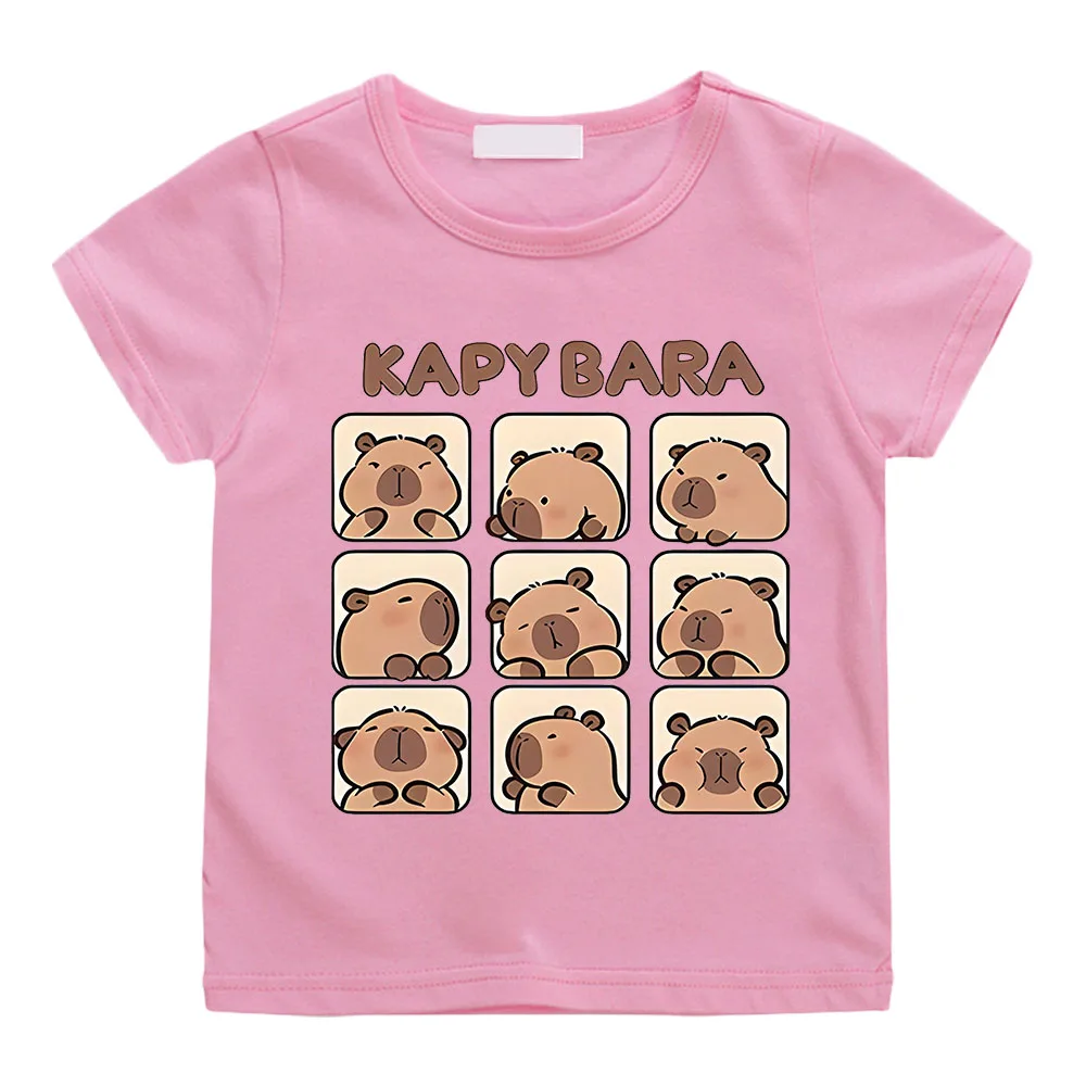 Cute Capybara Summer Cotton T-shirt Children's 2024 New Summer Boys Short-sleeved Girls Pure Cotton Tops Comfortable Streetwear