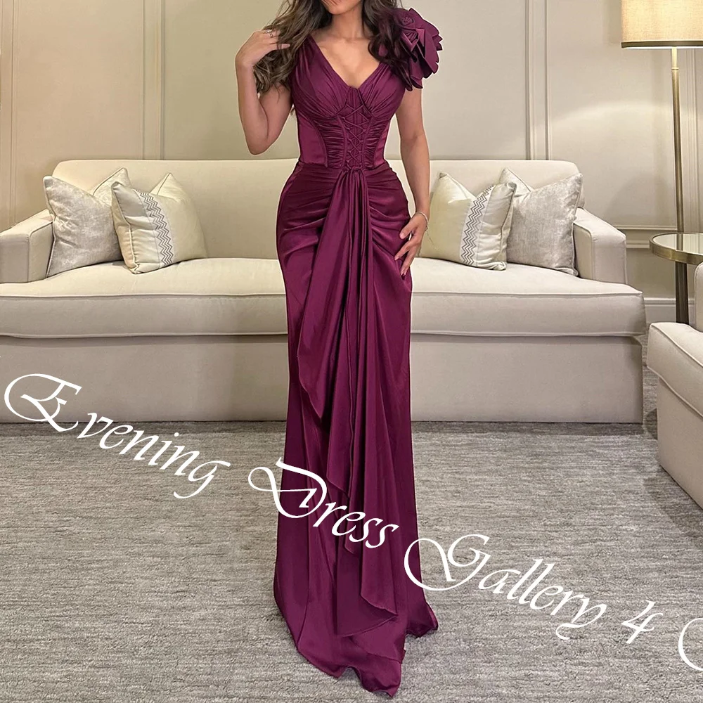 Customized Temperament  Pleat Sweetheart Floor Length Front Slit платье вечернее Straight Satin Sweep Train Vestidos Para Mujer