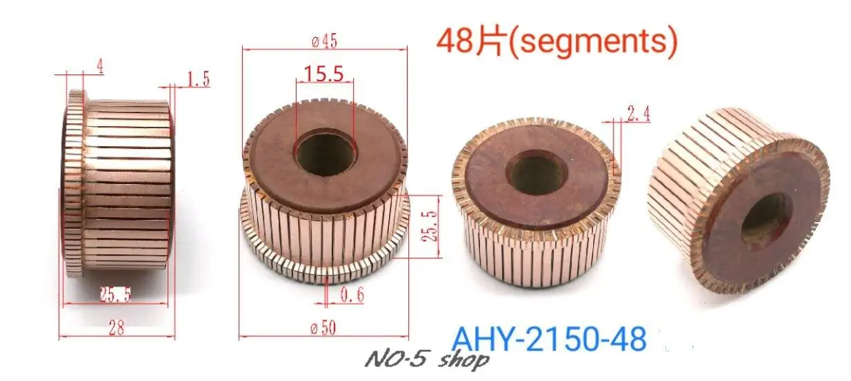 

5pcs 45*15.5*25（28）*48P Copper Bars Electric Motor Commutator