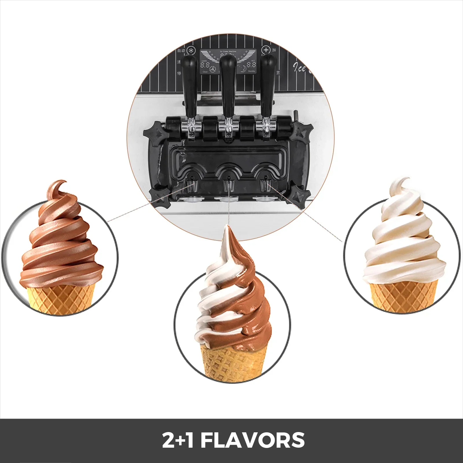 3-Flavor Countertop Soft Serve Ice Cream Yogurt Maker Tabletop Machine For Home Commercial Use
