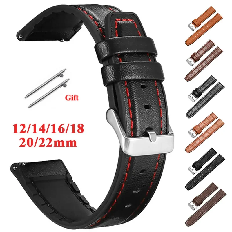 20mm 22mm Silicone Leather Watch Band for Samsung Galaxy Watch 3/4/5 for Huawei Watch GT2 GT3 42mm 46mm Bracelet Quick Release