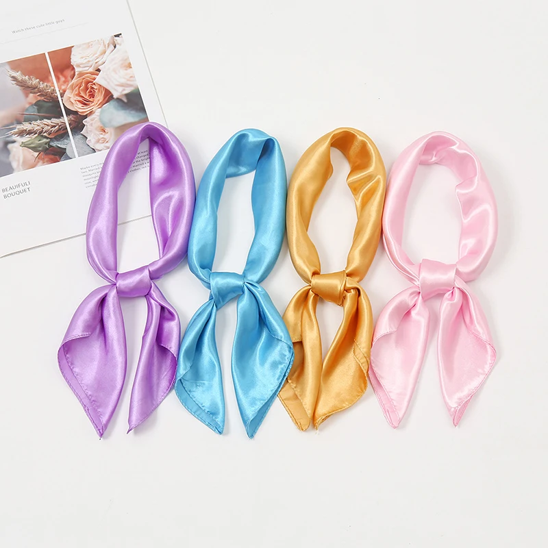 

Square Scarf For Women Girls Candy Color Neckerchief Silk Feeling Stain Shiny Headband Silk Hair Wraps Bag Accessories Gifts