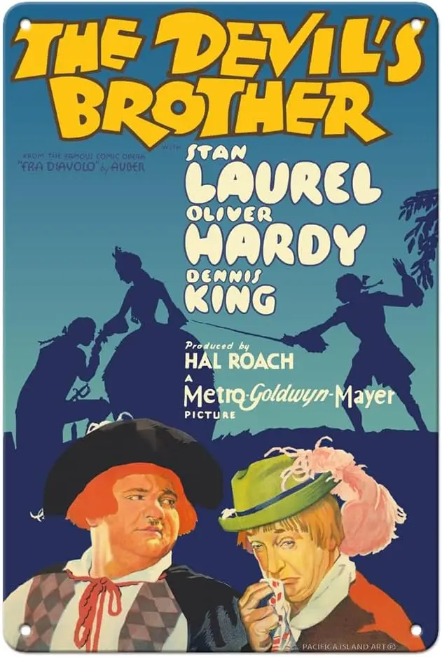 v1,The Devils - Starring Stan Laurel & Oliver Hardy - Comic Opera (Fra Diavolo) by Auber - Vintage Film Movie Poster c.1934-