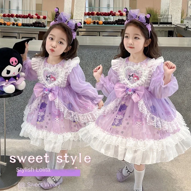 

Sanrio Anime Cosplay Princess Dress Kuromi Lolita Children's Costume Puffy Dresses Skirt Suit Halloween Cute Girl Birthday Gift