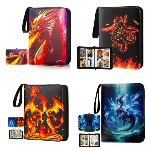 Segregator na karty kolekcjonerskie - 4 kieszenie, 400 kieszeni Album na karty z 50 wyjmowanymi rękawami, przenośna książka do kolekcjonowania kart z zamkiem błyskawicznym