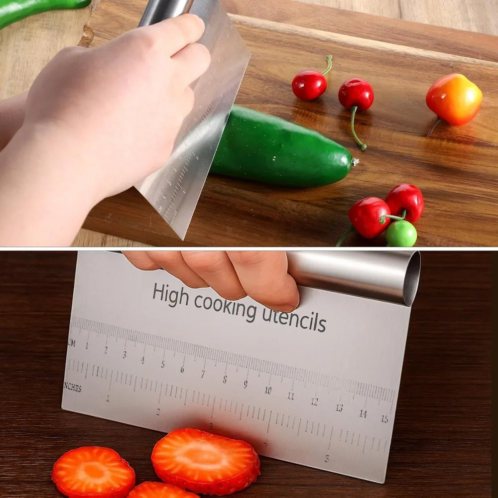 Stainless Steel Scraper Dough Pastry Pizza Cutter with Measuring Scale Multifunctional Kitchen Gadget Easy To Clean and Reusable