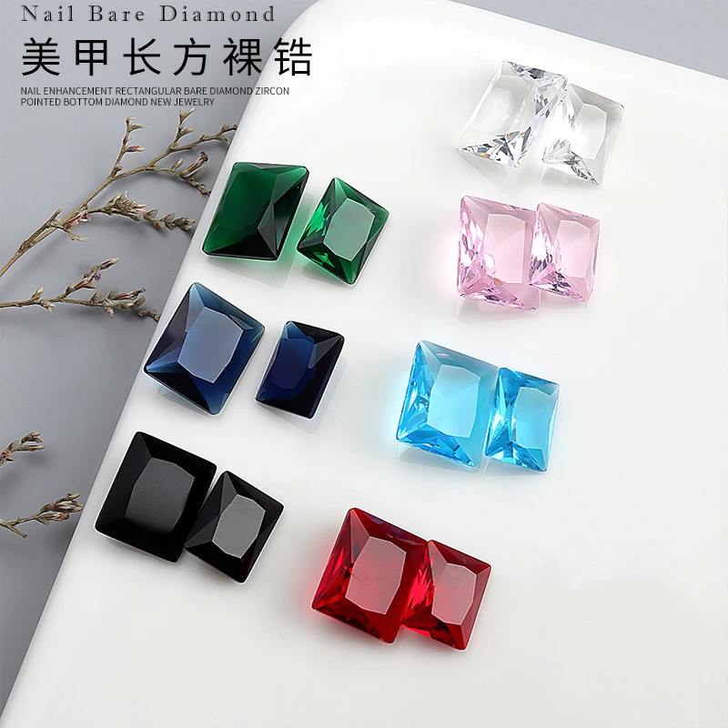 5PCS Super Flash Simple Ice Translucent Colorful Zircon Sharp Rectangle Crystal Nail Art Gems Jewel Decoration Manicure Charms