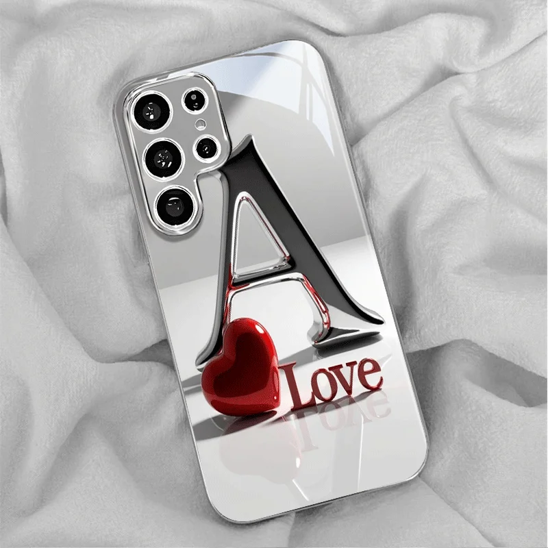 3D Relief Letter A Heart-shaped Electroplated Metal Phone Case, Suitable For Samsung S21/22/23/24/25/26