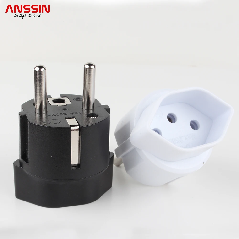 Swiss To Eu German French Adapter Plug With 16A Fuse And Safety Shutter, Available In White And Black