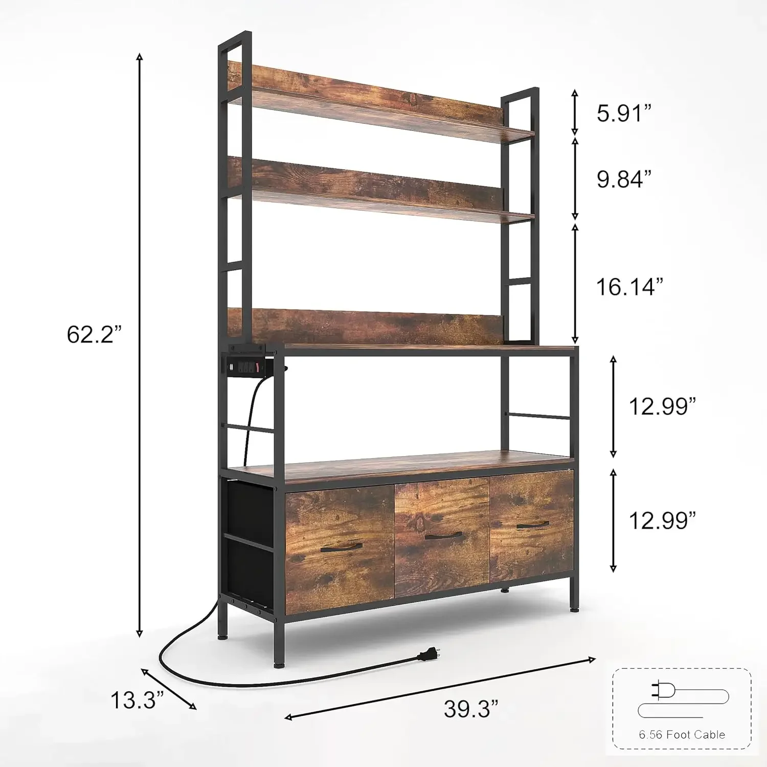 Kitchen Bakers Rack with Power Outlet,5-Tier Free Standing Kitchen Storage Shelf Bakers Rack with Baskets,Industrial Microwave