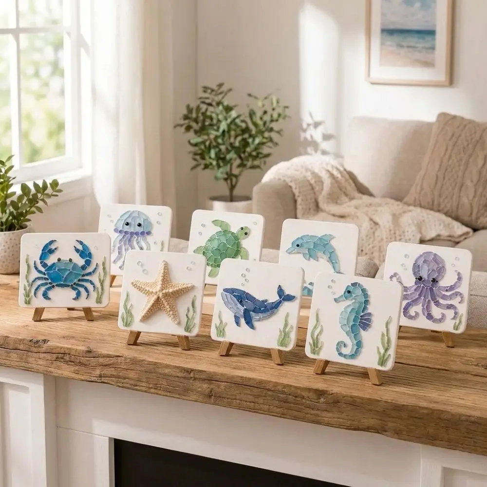 Colorful Glass Pieces Ocean DIY Sea Glass Art Kit Sea Creature Fun Educational Glass Mosaic Craft Set Ocean Inspired Unique