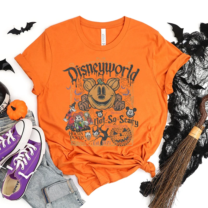 

Футболки Disney на Хэллоуин, футболки для вечеринок Disney World Mickey's Not So Scary, женские футболки с круглым вырезом и короткими рукавами, футболки на Хэллоуин, подарки