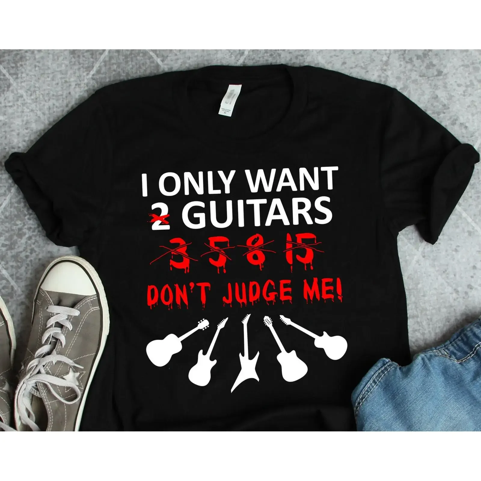 Guitarist Only Want Guitars T-Shirt, lustiges Musiker-Band-T-Shirt, Vintage-Stil, gewaschen, lässige Streetwear, vielseitig, leicht