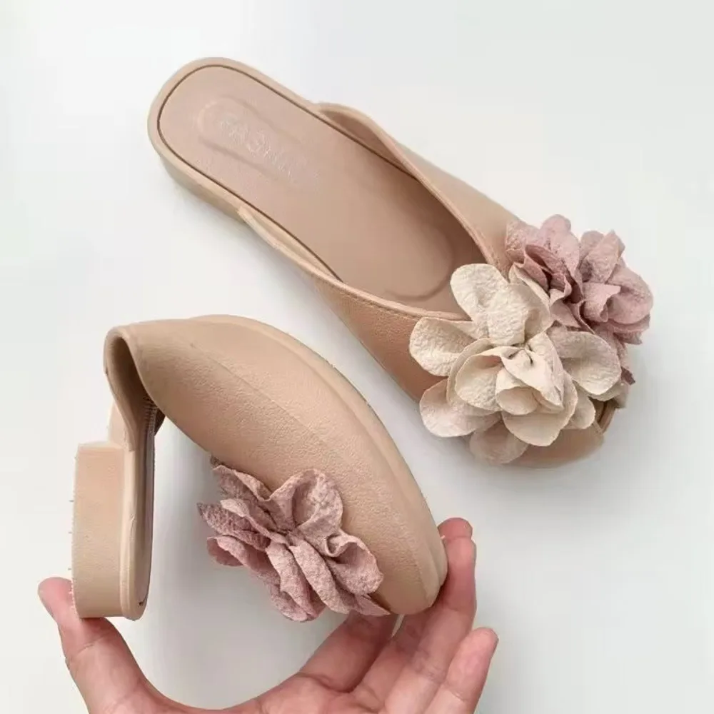 3D Flowers Women's Slippers Sweet French Style Summer Beach Sandals Lightweight Versatile Platform Slippers Everyday Outfits