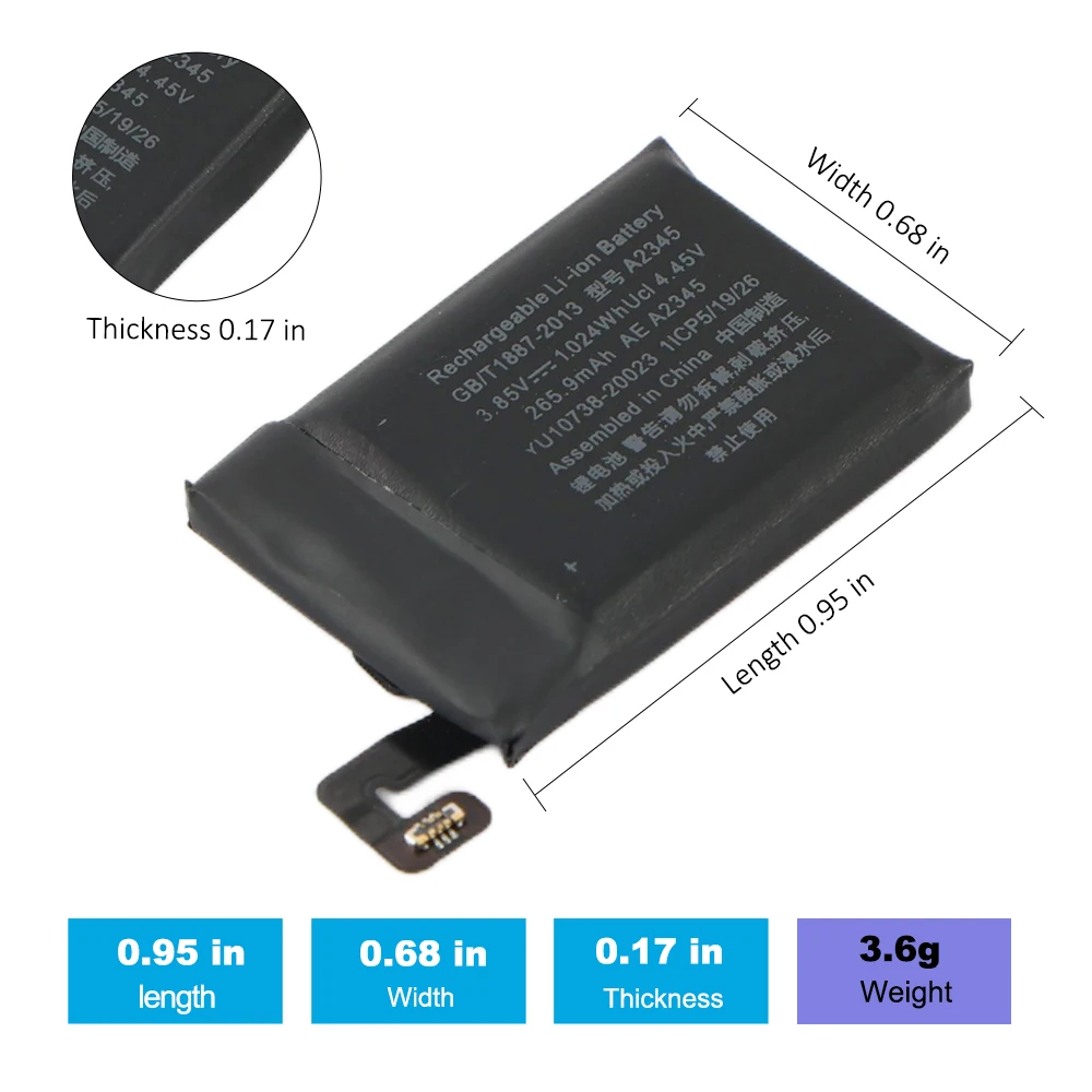 A2345 Rechargeable Li-ion Battery For Apple Watch Series 6 40mm 3.85V 265.9mAh/1.024Wh