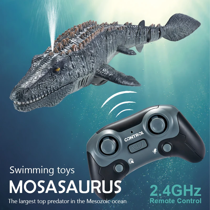 2.4G Remote Control Dinosaur Boat RC Mosasaurus Dinosaur Pool Water Outdoor Toys for Boys and Girls Kids Birthday Gifts