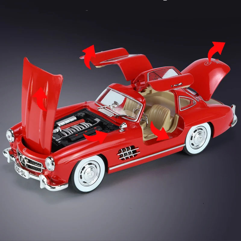 1:24 Benzs 300SL aluminiowy model samochodu Diecasts metalowa zabawka pojazdy klasyczne Model samochodu symulacja dźwięk światło kolekcja prezenty